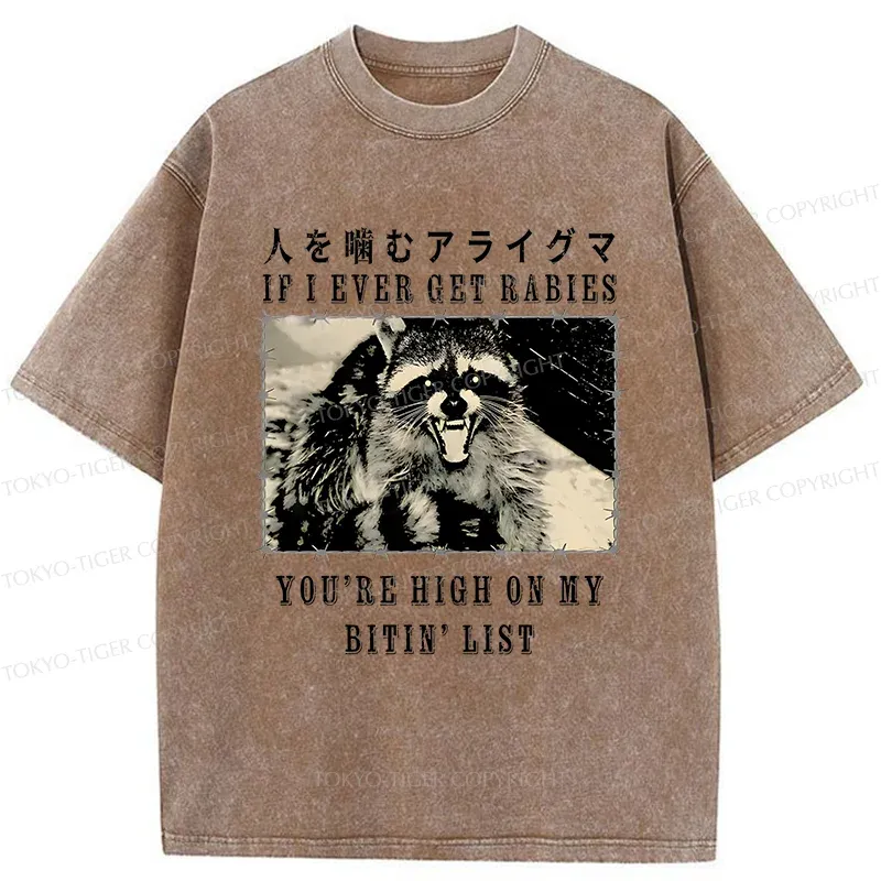 Tokyo-Tiger Raccoon Biting People Washed T-Shirt