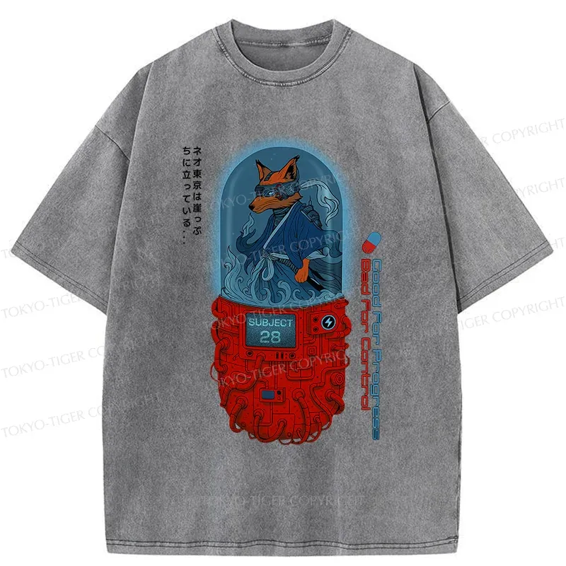 Tokyo-Tiger Fox Samurai Washed T-Shirt