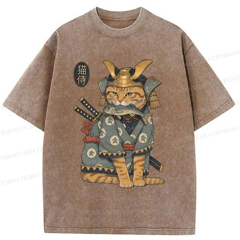 Tokyo-Tiger Cat Japanese General Washed T-Shirt