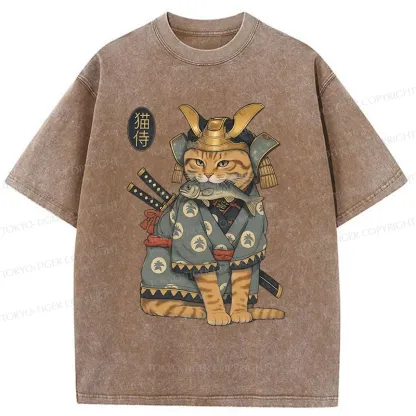 Tokyo-Tiger Cat Japanese General Washed T-Shirt