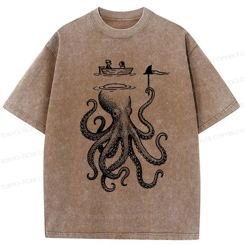 Tokyo-Tiger Octopus Disguised As Shark Washed T-Shirt Sale