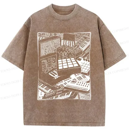 Tokyo-Tiger Retro Synthesizer Washed T-Shirt