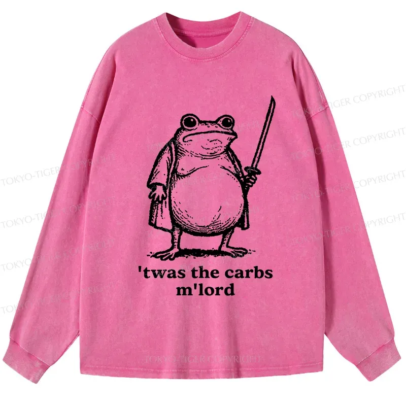 Tokyo-Tiger Funny Fat Samurai Frog Washed Long Sleeve T-Shirt