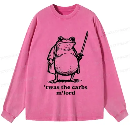 Tokyo-Tiger Funny Fat Samurai Frog Washed Long Sleeve T-Shirt