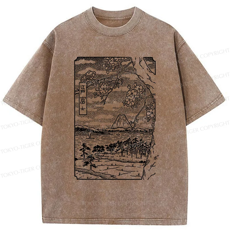 Tokyo-Tiger Retro Sakura Tree Washed T-Shirt