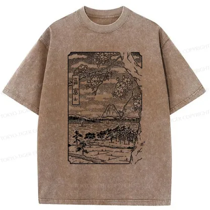 Tokyo-Tiger Retro Sakura Tree Washed T-Shirt