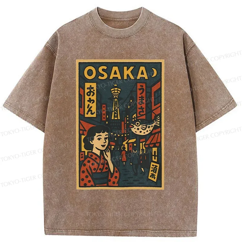 Tokyo-Tiger Osaka Street Scene Washed T-Shirt