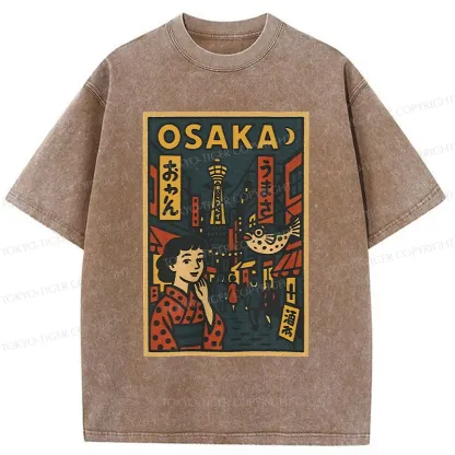 Tokyo-Tiger Osaka Street Scene Washed T-Shirt
