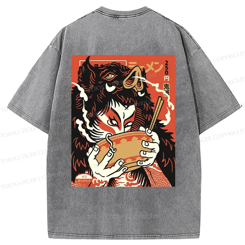 Tokyo-Tiger Savage Eating Back Washed T-Shirt