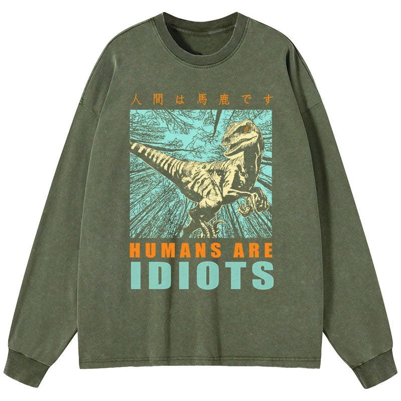 Tokyo-Tiger Mocking Dinosaurs Japanese Washed Long Sleeve T-Shirt