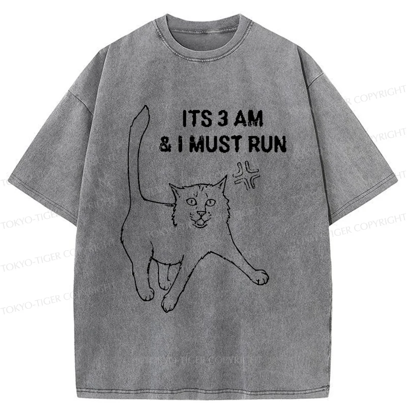 Tokyo-Tiger Cat Going For A Night Run Washed T-Shirt