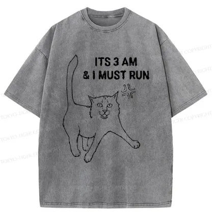 Tokyo-Tiger Cat Going For A Night Run Washed T-Shirt