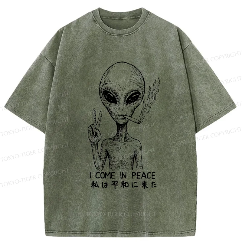 Tokyo-Tiger Aliens Come In Peace Washed T-Shirt