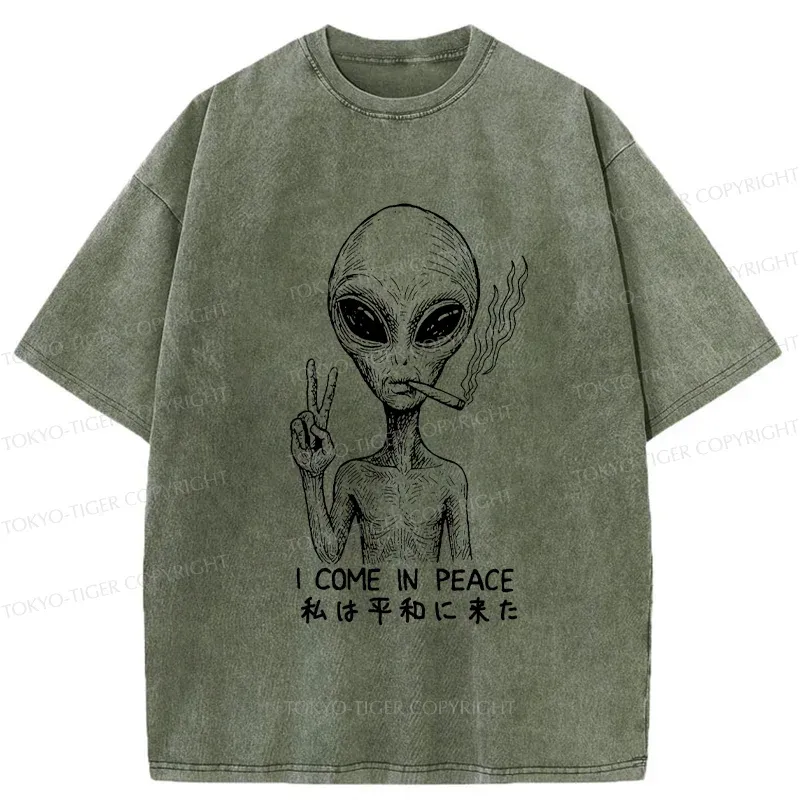 Tokyo-Tiger Aliens Come In Peace Washed T-Shirt