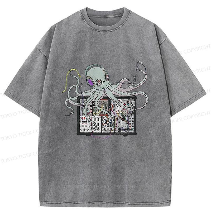 Tokyo-Tiger Octopus Synthesizer Washed T-Shirt