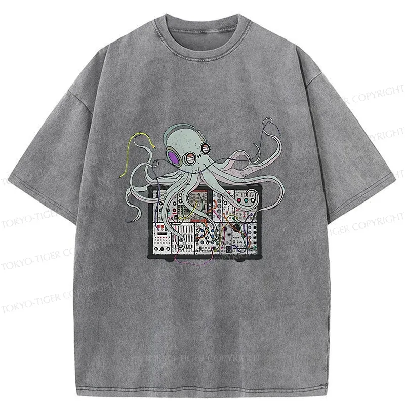 Tokyo-Tiger Octopus Synthesizer Washed T-Shirt