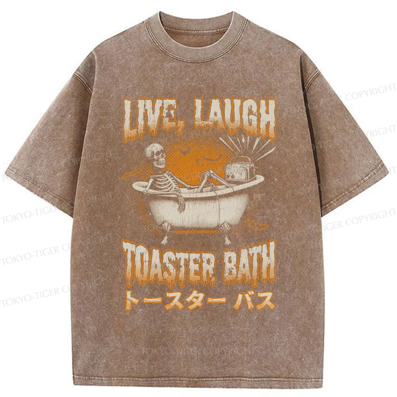 Tokyo-Tiger Skeleton Taking A Bath Washed T-Shirt