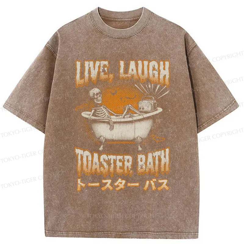 Tokyo-Tiger Skeleton Taking A Bath Washed T-Shirt