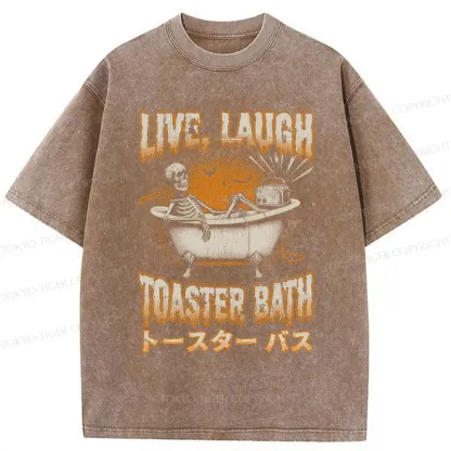 Tokyo-Tiger Skeleton Taking A Bath Washed T-Shirt