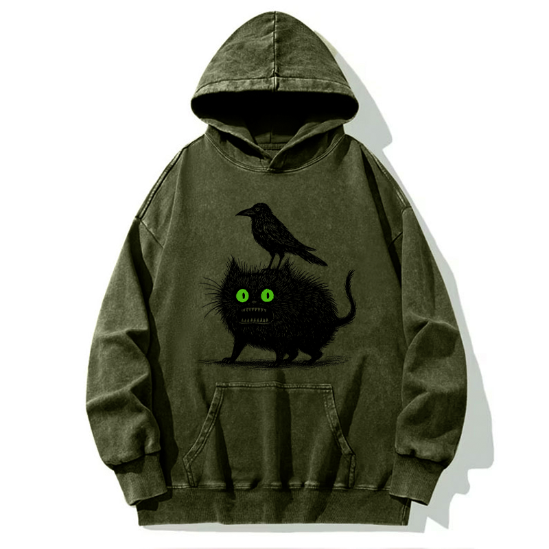 Tokyo-Tiger Crow And Black Cat Washed Hoodie