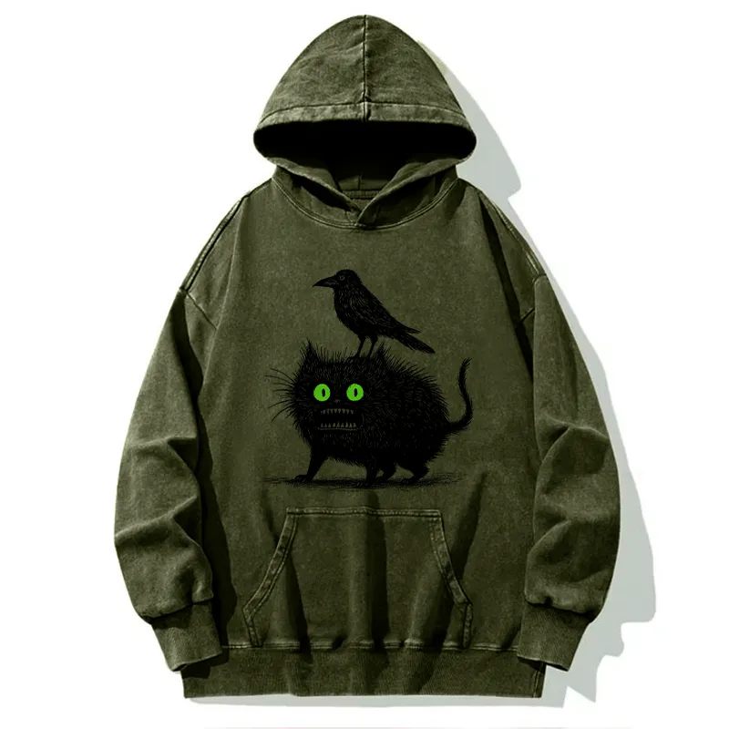 Tokyo-Tiger Crow And Black Cat Washed Hoodie