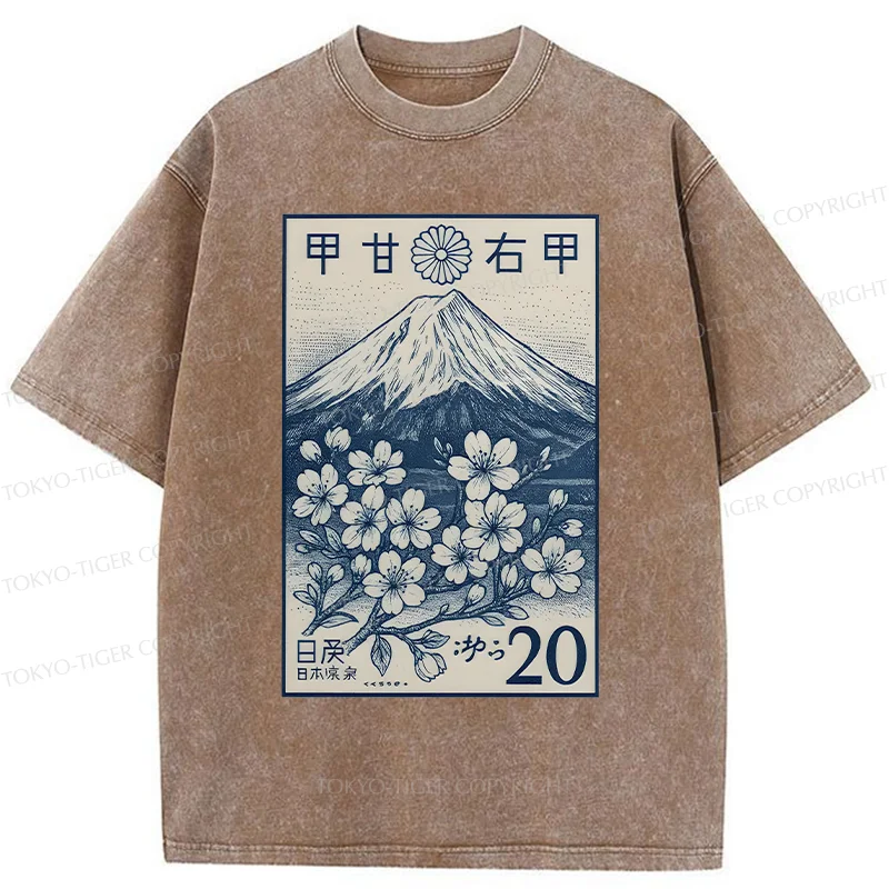 Tokyo-Tiger Vintage Sakura Stamp Washed T-Shirt