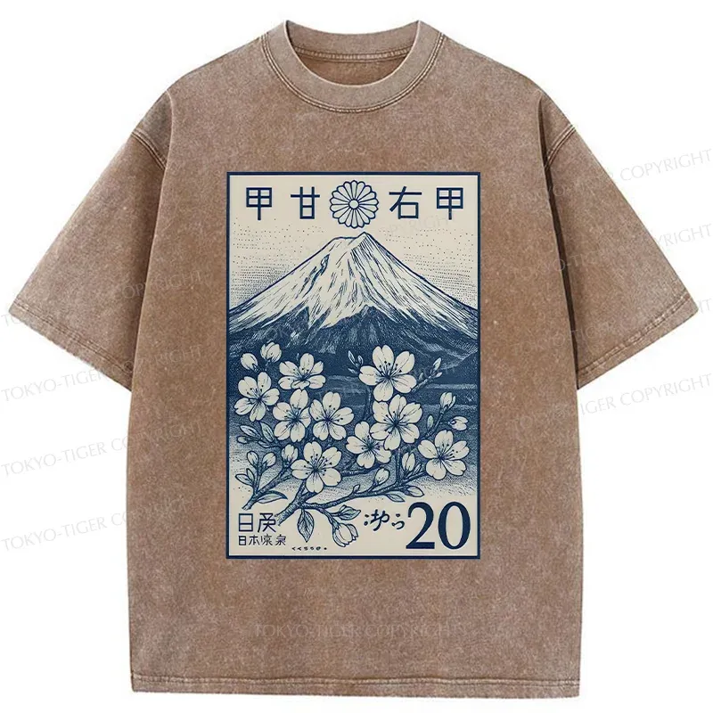 Tokyo-Tiger Vintage Sakura Stamp Washed T-Shirt Sale