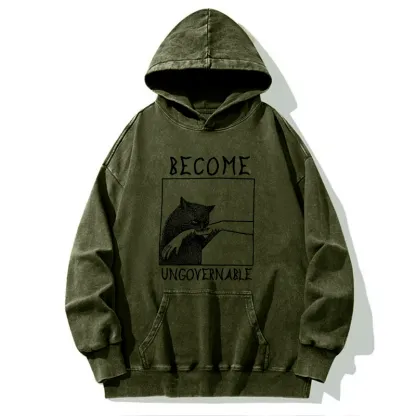 Tokyo-Tiger Cat Biting Arm Washed Hoodie