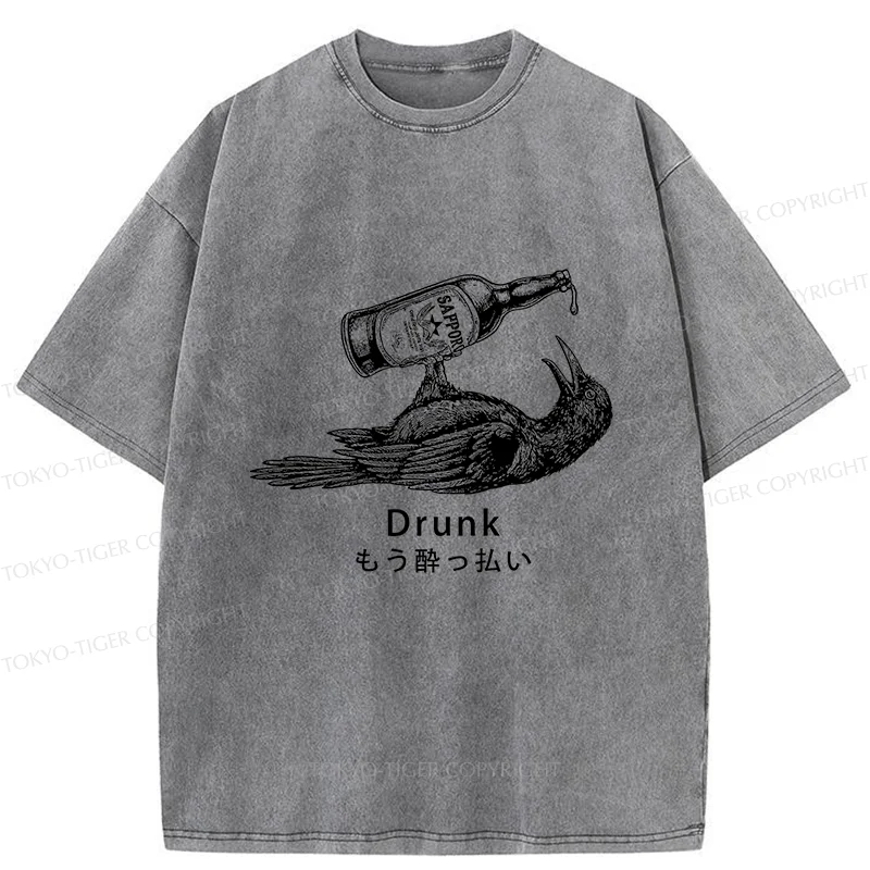 Tokyo-Tiger Drinking Crow Washed T-Shirt