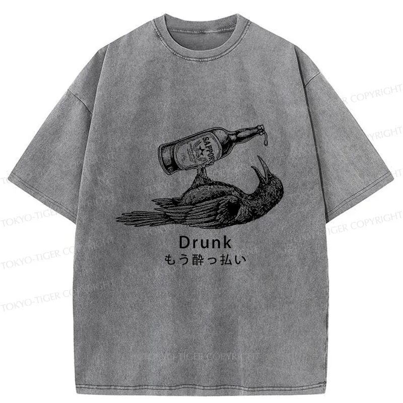 Tokyo-Tiger Drinking Crow Washed T-Shirt