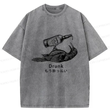 Tokyo-Tiger Drinking Crow Washed T-Shirt