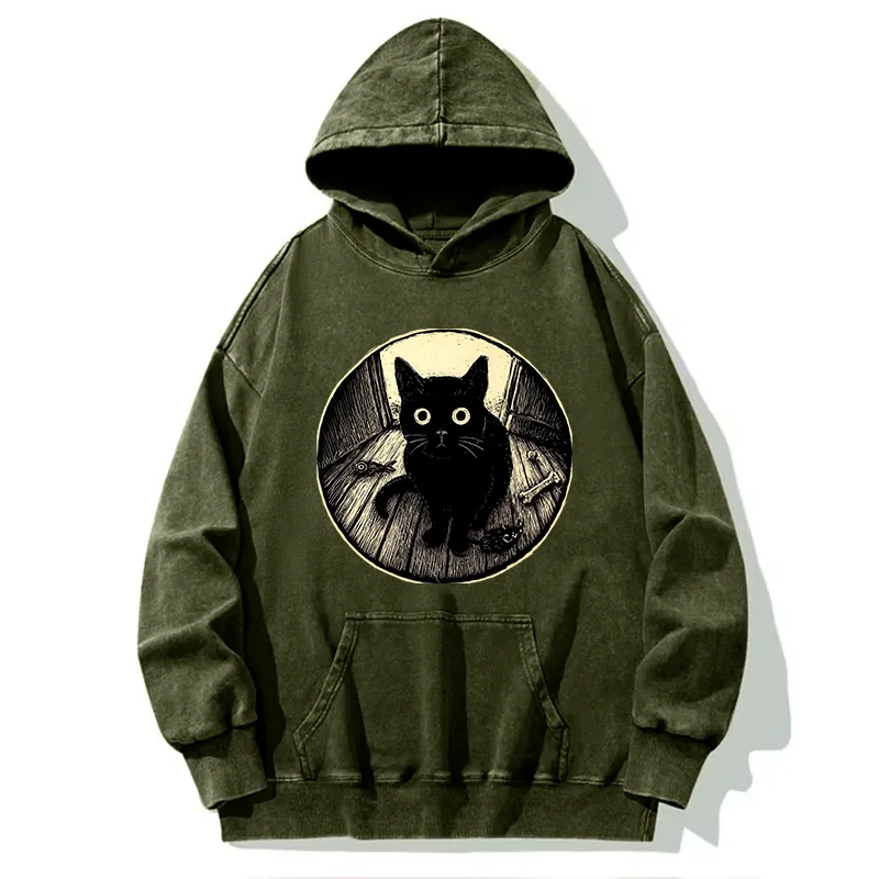 Tokyo-Tiger Waiting Black Cat Washed Hoodie