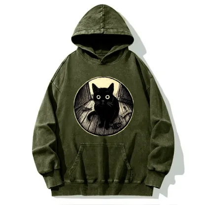 Tokyo-Tiger Waiting Black Cat Washed Hoodie