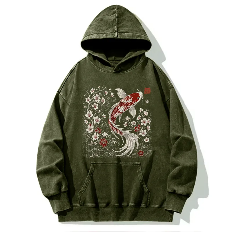 Tokyo-Tiger Vintage Sakura And Koi Washed Hoodie
