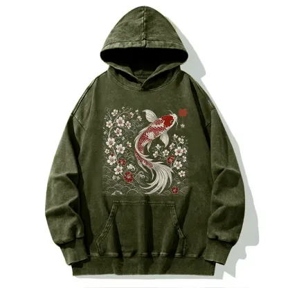 Tokyo-Tiger Vintage Sakura And Koi Washed Hoodie