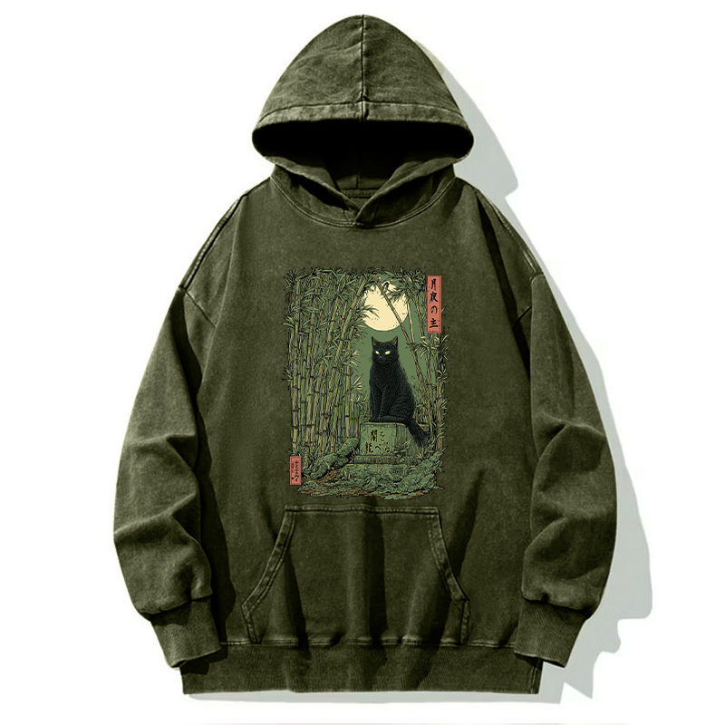 Tokyo-Tiger Black Cat In The Bamboo Forest Washed Hoodie