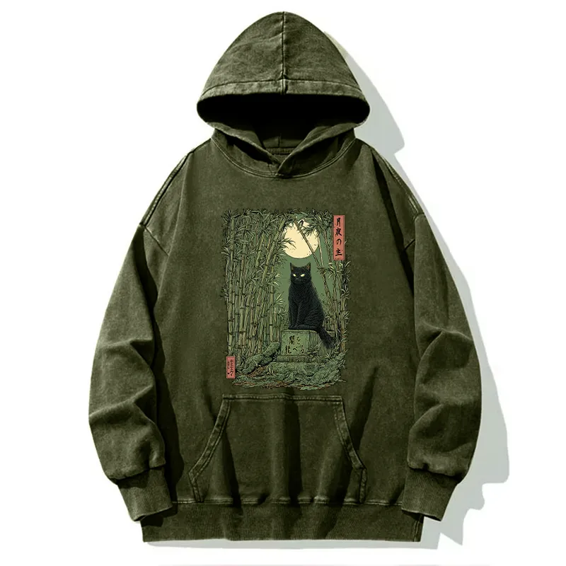 Tokyo-Tiger Black Cat In The Bamboo Forest Washed Hoodie