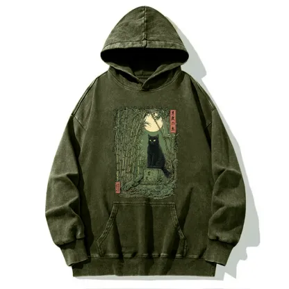 Tokyo-Tiger Black Cat In The Bamboo Forest Washed Hoodie
