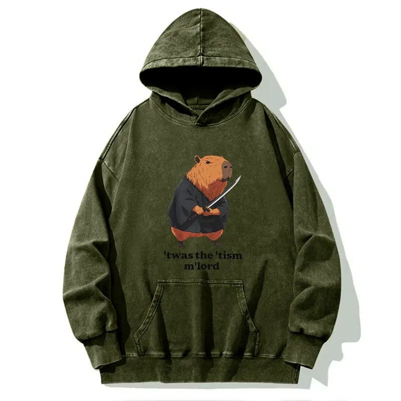 Tokyo-Tiger Focused Samurai Capybara Washed Hoodie