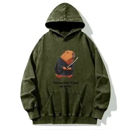Tokyo-Tiger Focused Samurai Capybara Washed Hoodie