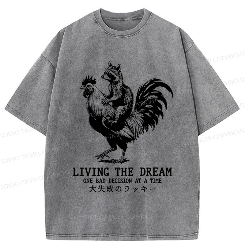 Tokyo-Tiger Raccoon Riding A Chicken Washed T-Shirt