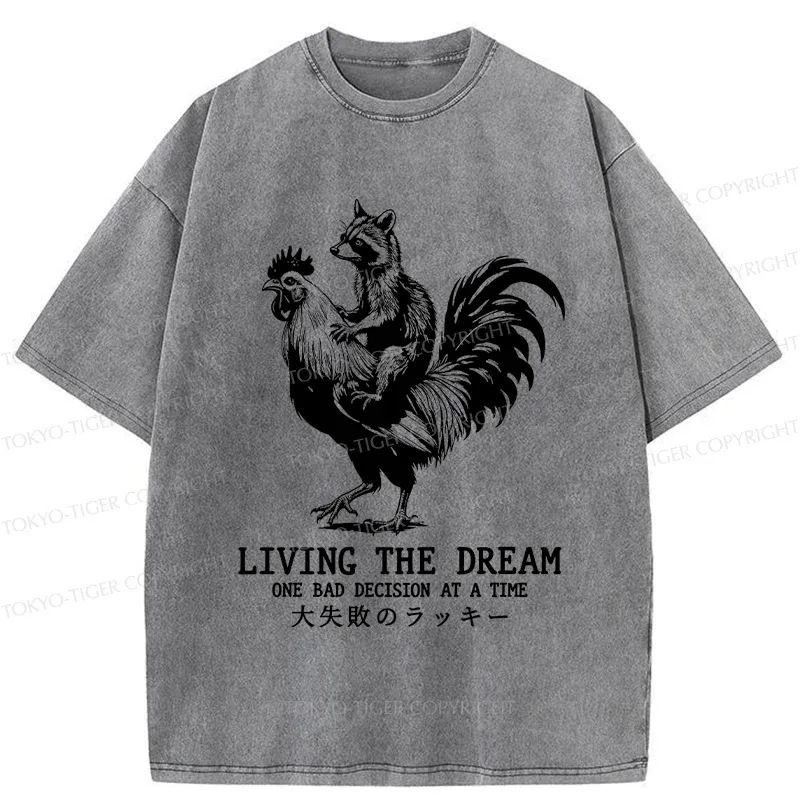 Tokyo-Tiger Raccoon Riding A Chicken Washed T-Shirt