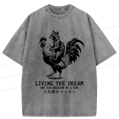 Tokyo-Tiger Raccoon Riding A Chicken Washed T-Shirt