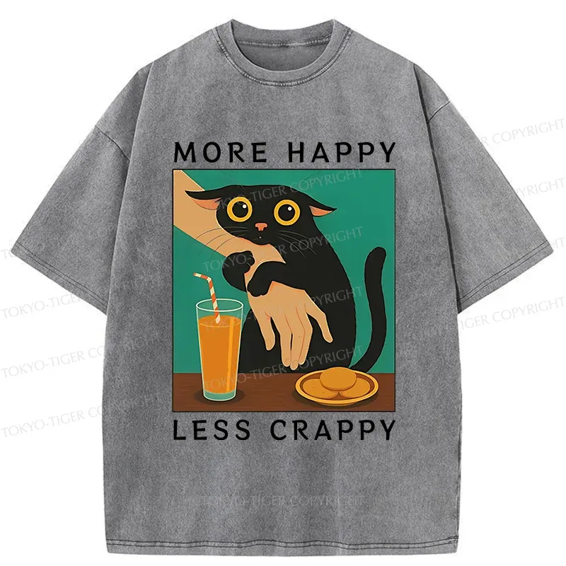 Tokyo-Tiger Cat Hugging Person Washed T-Shirt