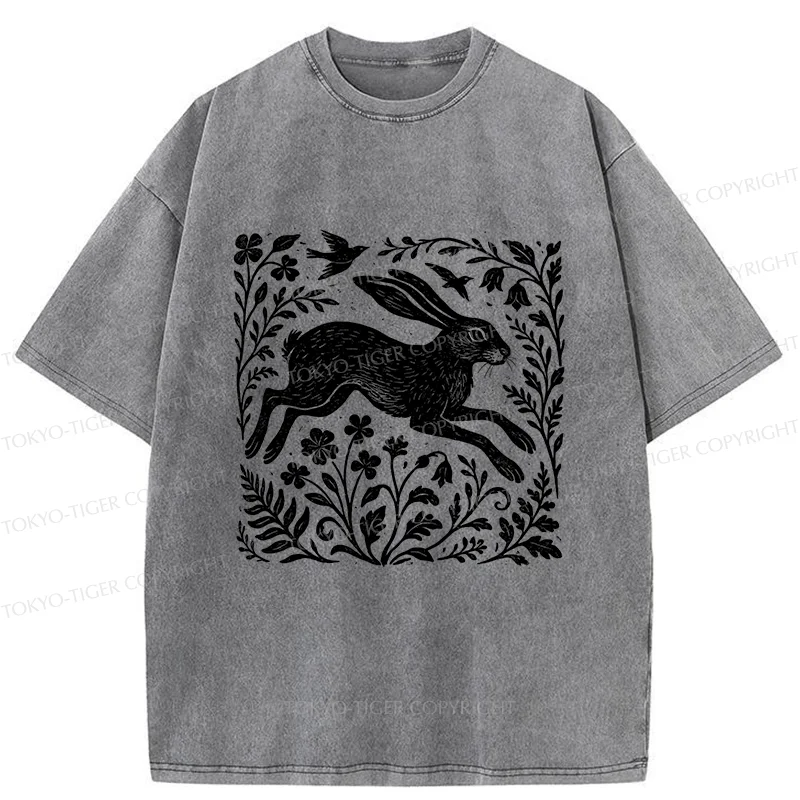 Tokyo-Tiger Woodcut Rabbit Washed T-Shirt
