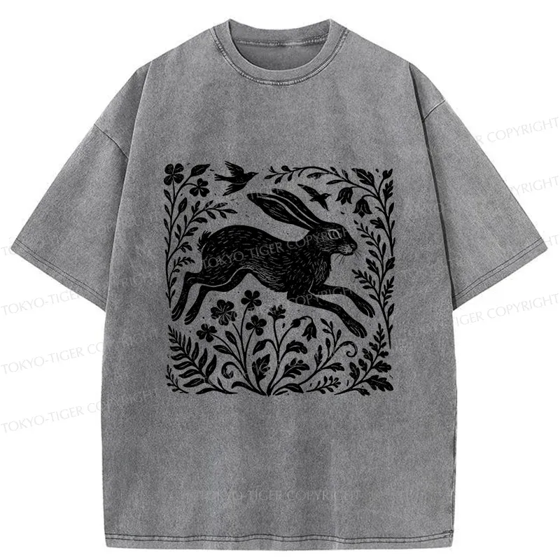 Tokyo-Tiger Woodcut Rabbit Washed T-Shirt