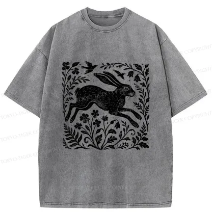 Tokyo-Tiger Woodcut Rabbit Washed T-Shirt