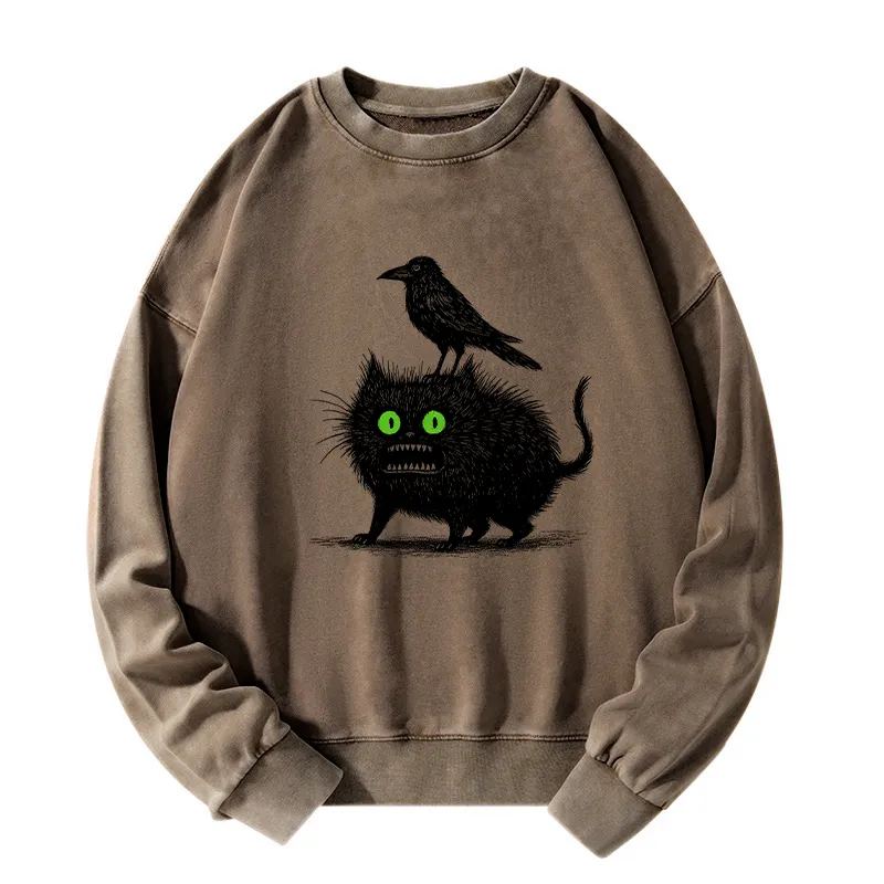 Tokyo-Tiger Crow And Black Cat Washed Sweatshirt