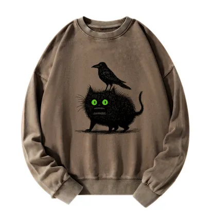Tokyo-Tiger Crow And Black Cat Washed Sweatshirt