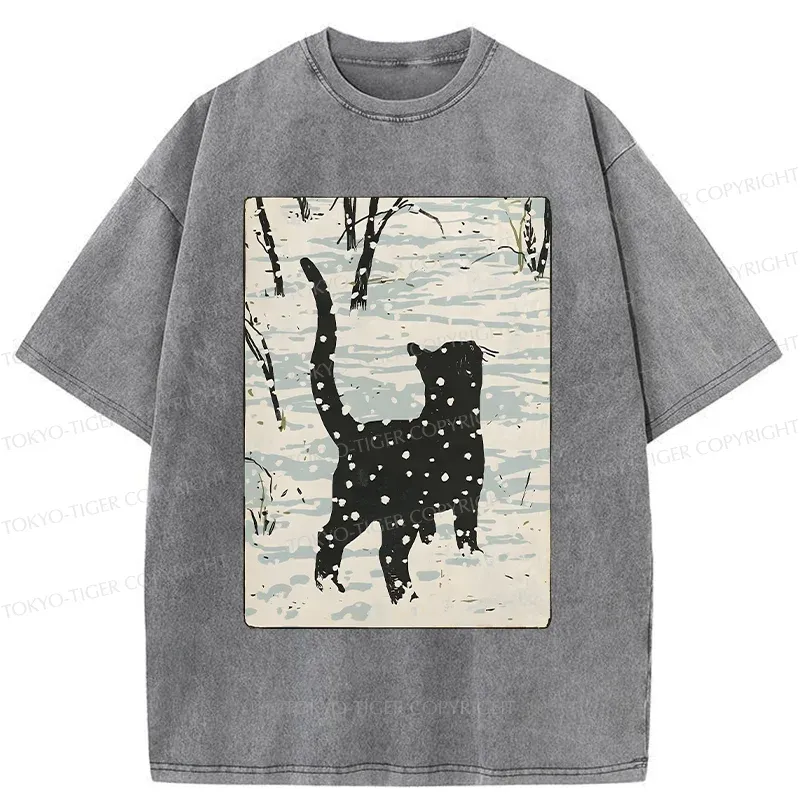 Tokyo-Tiger Cat In The Snow Washed T-Shirt